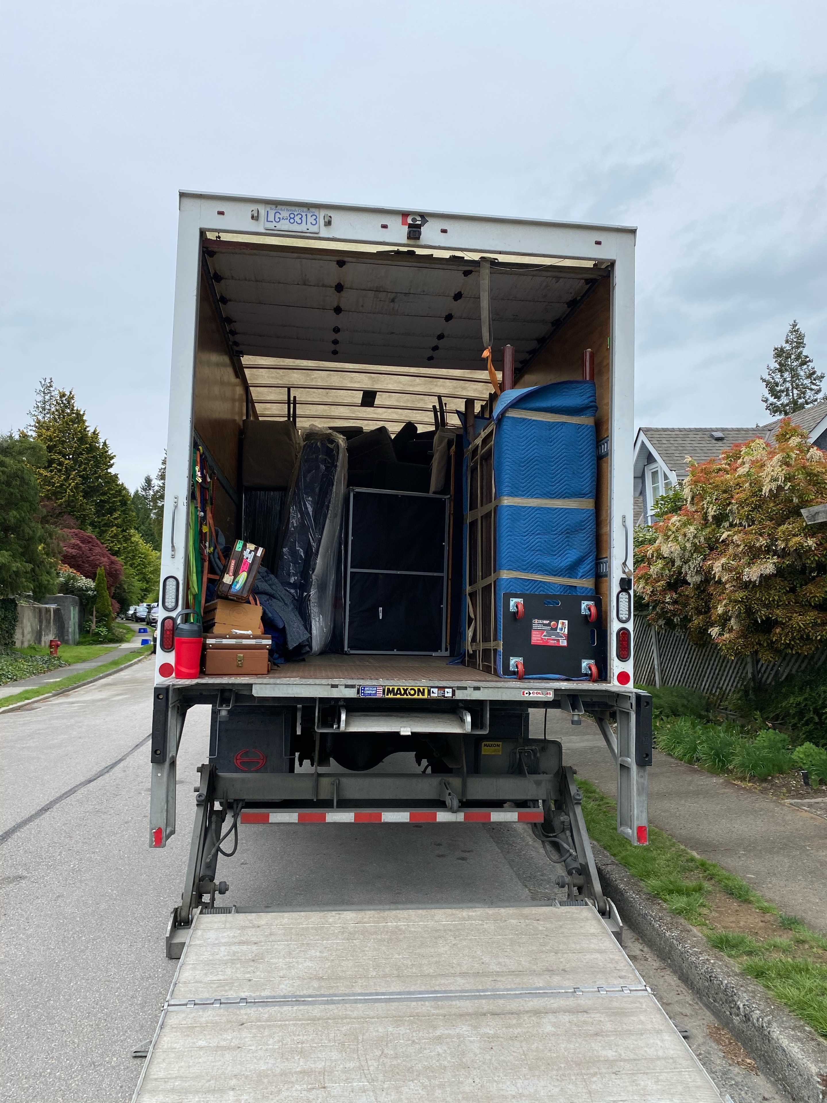 Moving truck loaded with household items